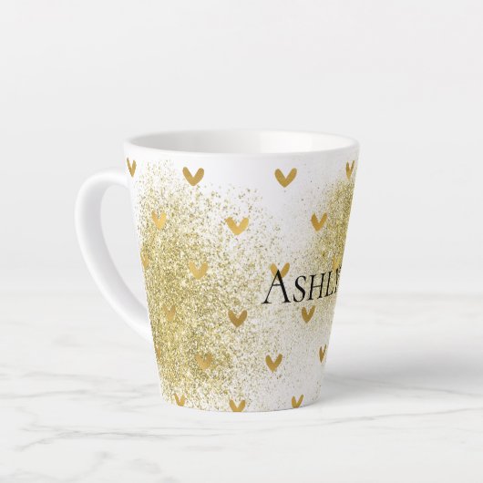 Gold Glitzy Glitter Hearts Latte Mok (Linkerhoek)