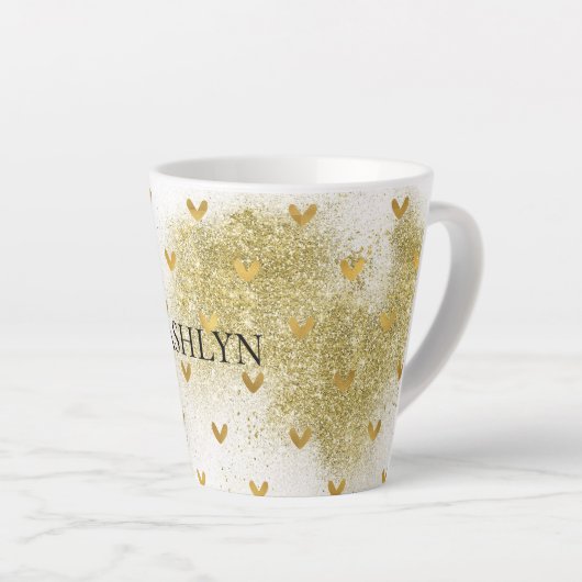 Gold Glitzy Glitter Hearts Latte Mok (Rechterhoek)