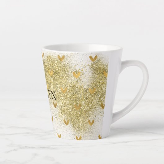 Gold Glitzy Glitter Hearts Latte Mok (Rechts)