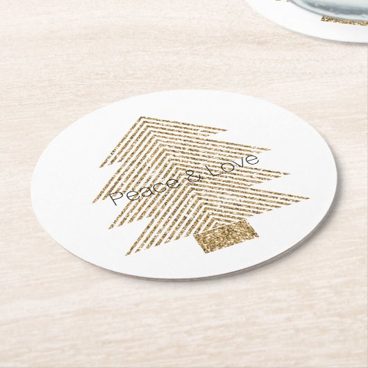 Gold Glitzy Glitter-kerstboom Ronde Kartonnen Onderzetter (Gebogen)