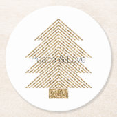 Gold Glitzy Glitter-kerstboom Ronde Kartonnen Onderzetter (Voorkant)