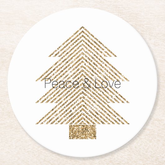 Gold Glitzy Glitter-kerstboom      Ronde Kartonnen Onderzetter (Voorkant)