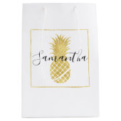 Gold Glitzy Pineappel Medium Cadeauzakje (Voorkant)