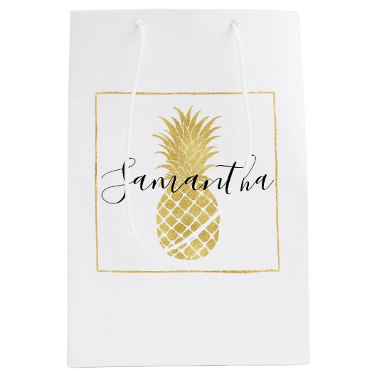 Gold Glitzy Pineappel Medium Cadeauzakje (Voorkant)