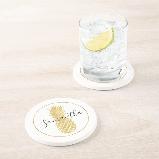 Gold Glitzy Pineappel Zandsteen Onderzetter (Zijkant)