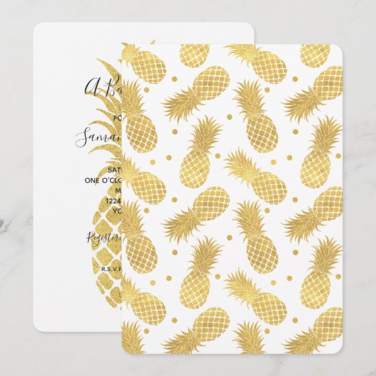 Gold Glitzy Pineapples Baby shower Kaart (Voorkant / Achterkant)