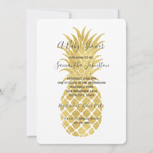 Gold Glitzy Pineapples Baby shower Kaart (Achterkant)
