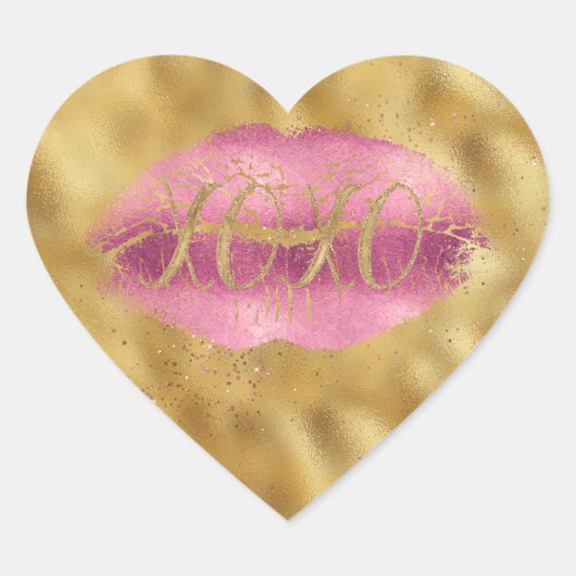 Gold Glitzy Pink Lips Kiss XOXO Hart Sticker (Voorkant)
