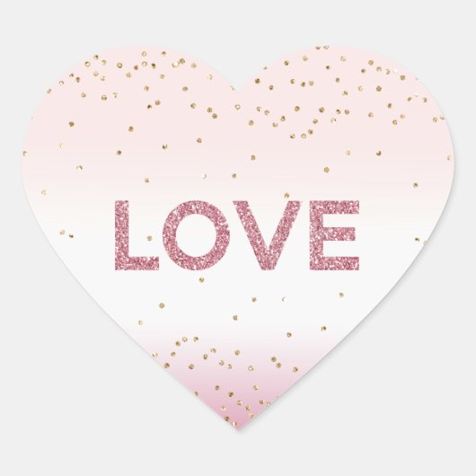 Gold Glitzy Sparkle Confetti Pink Glitter Love     Hart Sticker (Voorkant)
