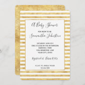 Gold Glitzy Stripes Baby shower Kaart (Voorkant / Achterkant)