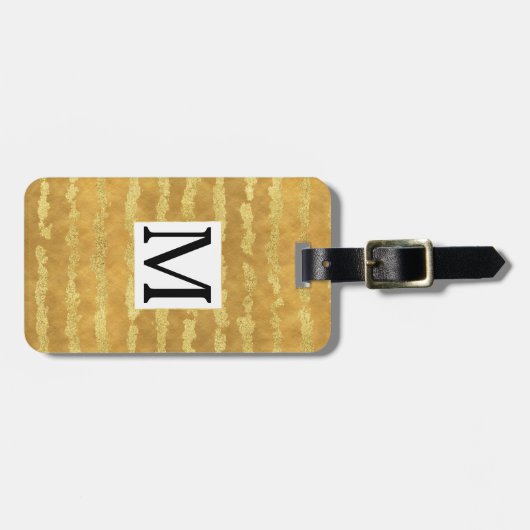 Gold Glitzy Stripes Monogram Bagagelabel (Voorkant horizontaal)