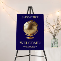 Gold Globe Passport Travel Baby Shower