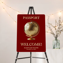 Gold Globe Passport Travel Baby Shower