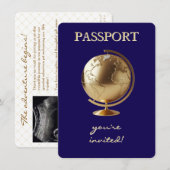 Gold Globe Passport Travel Baby Shower Bedankkaart (Voorkant / Achterkant)