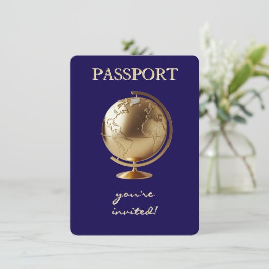 Gold Globe Passport Travel Baby Shower Bedankkaart (Staand voorkant)