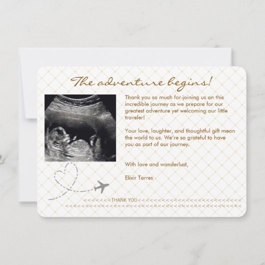 Gold Globe Passport Travel Baby Shower Bedankkaart (Achterkant)