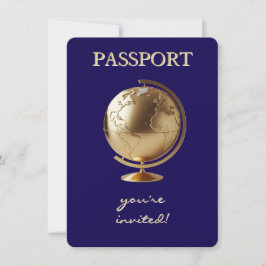 Gold Globe Passport Travel Baby Shower Bedankkaart