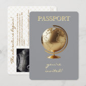Gold Globe Passport Travel Baby Shower Bedankkaart (Voorkant / Achterkant)