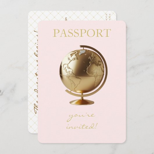 Gold Globe Passport Travel Baby Shower Bedankkaart (Voorkant / Achterkant)