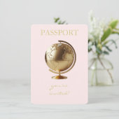 Gold Globe Passport Travel Baby Shower Bedankkaart (Staand voorkant)