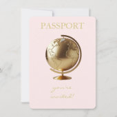 Gold Globe Passport Travel Baby Shower Bedankkaart (Voorkant)