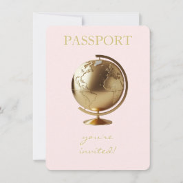 Gold Globe Passport Travel Baby Shower Bedankkaart