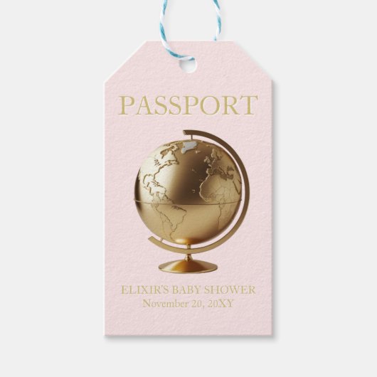 Gold Globe Passport Travel Baby Shower Cadeaulabel (Voorkant)