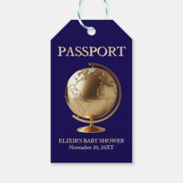 Gold Globe Passport Travel Baby Shower Cadeaulabel