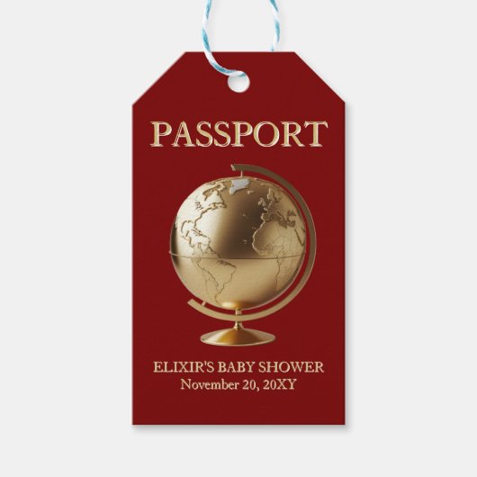 Gold Globe Passport Travel Baby Shower Cadeaulabel (Voorkant)
