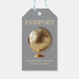 Gold Globe Passport Travel Baby Shower Cadeaulabel