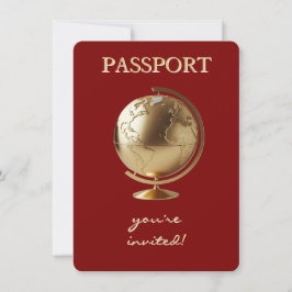 Gold Globe Passport Travel Baby Shower Kaart