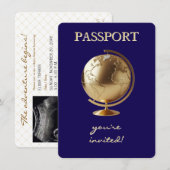 Gold Globe Passport Travel Baby Shower Kaart (Voorkant / Achterkant)