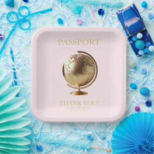 Gold Globe Passport Travel Baby Shower Papieren Bordje (Feest)