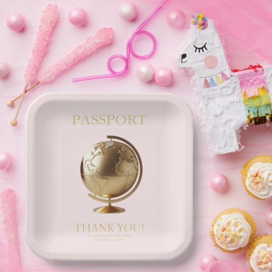 Gold Globe Passport Travel Baby Shower Papieren Bordje (Feest)