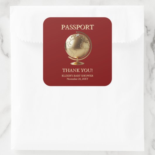 Gold Globe Passport Travel Baby Shower Vierkante Sticker (Tas)
