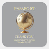 Gold Globe Passport Travel Baby Shower Vierkante Sticker (Voorkant)