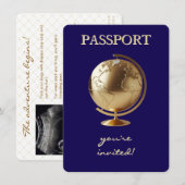 Gold Globe Passport Travel Diaper Raffle Informatiekaartje (Voorkant / Achterkant)
