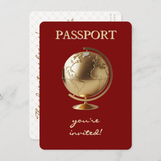 Gold Globe Passport Travel Display Shower Informatiekaartje (Voorkant / Achterkant)
