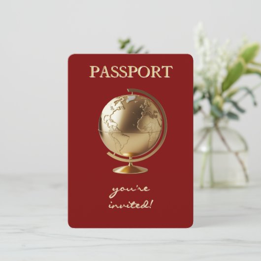 Gold Globe Passport Travel Display Shower Informatiekaartje (Staand voorkant)