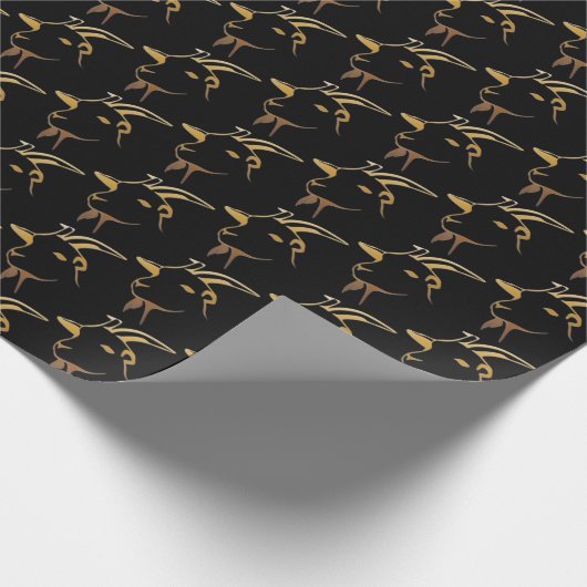 Gold Goat op zwart Cadeaupapier (Hoek)