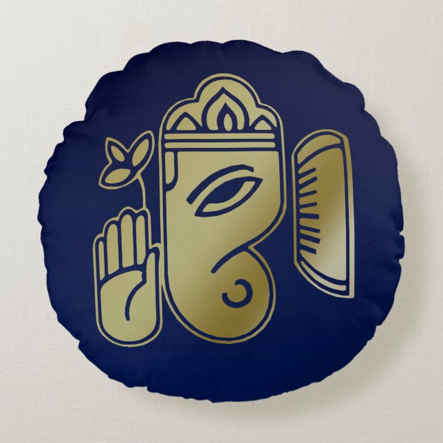 Gold Goddess Ganesha - Round Pillow Rond Kussen (Voorkant)