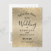 Gold & Gold Glitter - Bespaar de datum van aankond Aankondigingskaart (Voorkant / Achterkant)