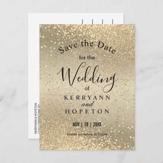 Gold & Gold Glitter - Bespaar de datum van aankond Aankondigingskaart (Voorkant / Achterkant)