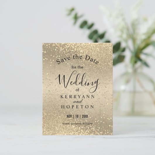 Gold & Gold Glitter - Bespaar de datum van aankond Aankondigingskaart (Staand voorkant)