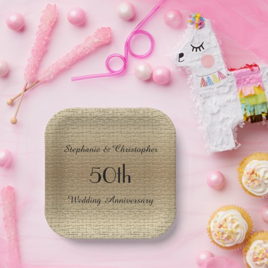 Gold Golden 50th Wedding Jubileum, Names Papieren Bordje (Feest)