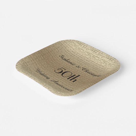 Gold Golden 50th Wedding Jubileum, Names Papieren Bordje (Gebogen)