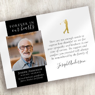 Gold Golfer foto sympathie begrafenis Bedankkaart