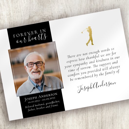 Gold Golfer foto sympathie begrafenis Bedankkaart