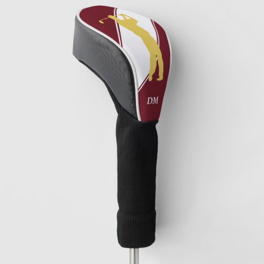 Gold Golfer op Maroon White Golfheadcover (Schuin)