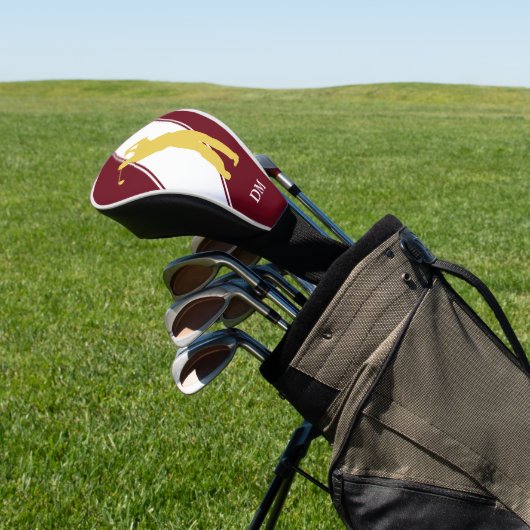 Gold Golfer op Maroon White Golfheadcover (Insitu)